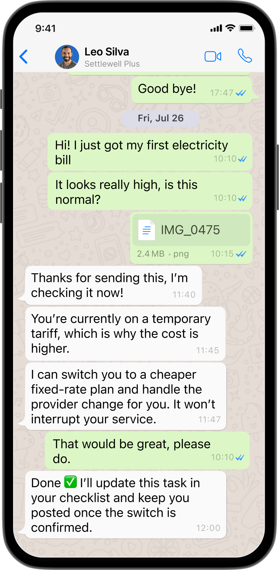 WhatsApp chat with Settlewell Plus advisor